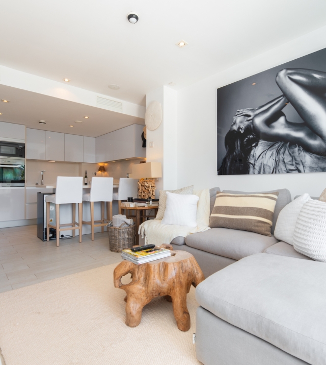 Resa Estates apartment for sale in Ibiza marina botafoch modern living room and kitchen.jpg